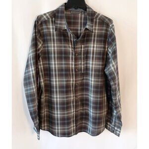 Free Country M Gray Plaid Long Sleeve Button Down Shirt Vented Back Casual